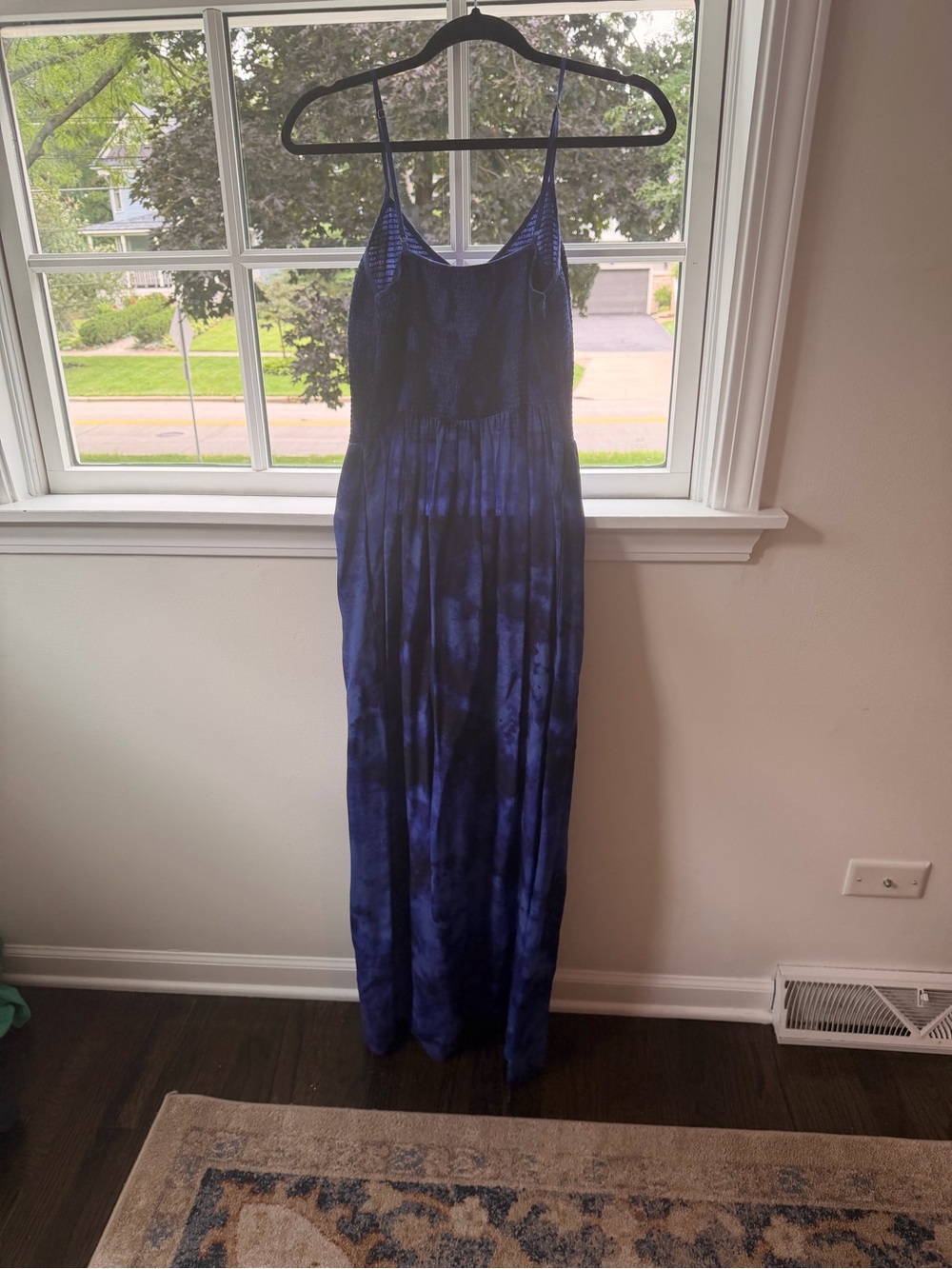 Tahari Navy Tie-Dye Maxi Dress with Spaghetti Straps